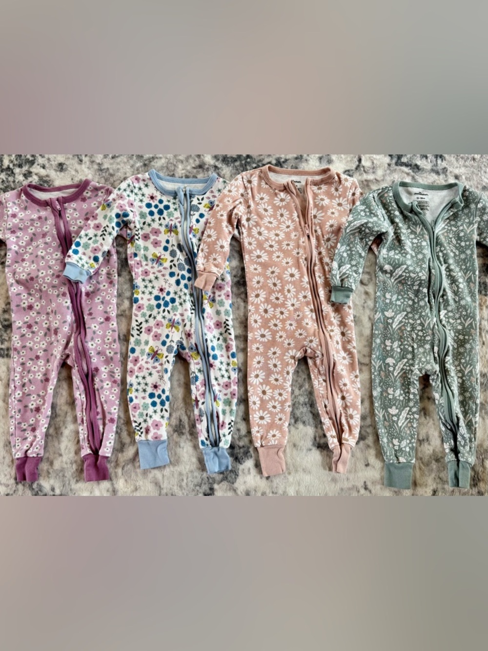 Floral Zip Front Footed One-Piece Pajamas - Pink Daisy